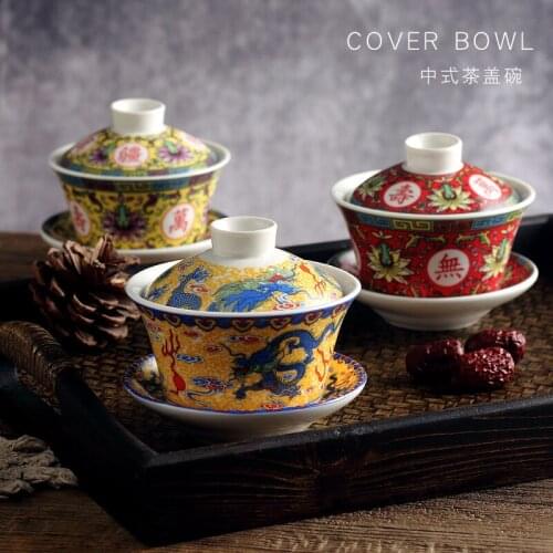 Sancai Cover Bowl Teacup Large Blue And White Ceramic Chinese Style Personal Tureen Retro Commercial Teaset Accessories