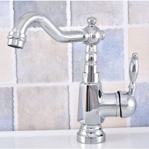 Single Lever Bathroom Kitchen Faucet Polished Chrome Hot and Cold Water Tap 360 Swivel Spout Kitchen Mixer Tap Lsf644