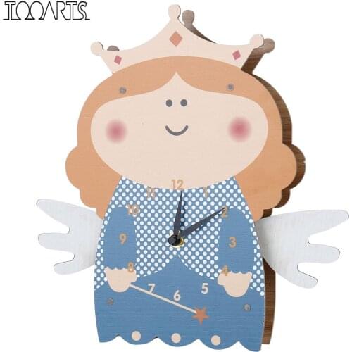 Tooarts Cartoon Clock, Swinging Angel Clock, MDF Wooden Wall Clock, Clock for Kids Room Living Room, Home Decor