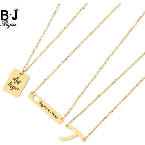 Trendy Gold Silvery Stainless Steel Custom Name Necklaces Couple Personalized Engraved Letter Nameplate Pendant Necklace NKS268
