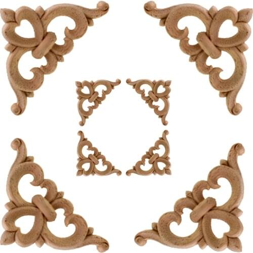 VZLX Vintage Unpainted Wood Carved Corner Applique Frame for Home Furniture Wall Cabinet Door Decorative Wooden Miniature Craft