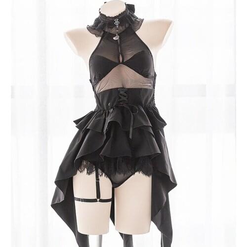 Women Elegant Black Swallow tail Bubble Dress Short Dress Suit Girls Japanese Sexy Punk Fashion Lingerie suit pajamas Cosplay