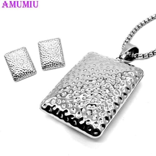 AMUMIU 2019 Bridal Jewelry Sets Silver Square Clover Flower Necklaces for Women Wedding Jewelry Bijoux JS083