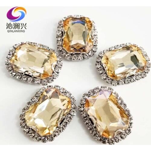 Golden champion Rectangle 3D Anti scratch top glass crystal buckle,Silver bottom Sew on stones,DIY/Clothing accessories SWCB05
