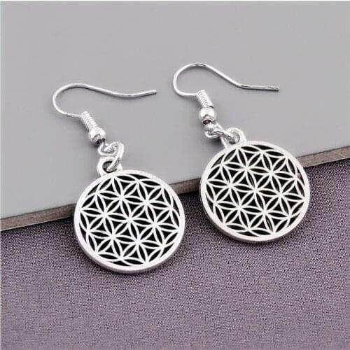 1Pair Minimalism Round Shaped Yoga Om Charms Namaste Dangle Earrings Fit Women Party Gift Jewelry Handcrafts