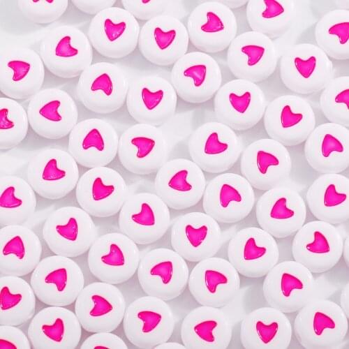 200pcs/lot 4*7mm Round Acrylic Heart Shaped Pattern Beads Fit Crafts DIY Bracelet Necklace Childrens Toys
