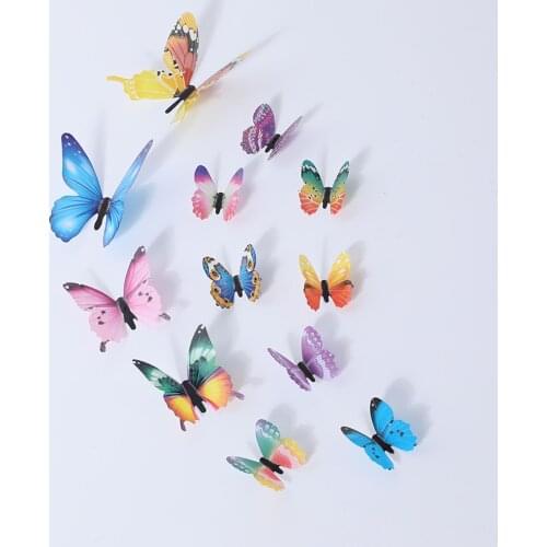 12pcs/lot 3D Butterfly Wall Stickers Luminous Simulation Butterfly Decoration PVC Removable Cute Wall Decor for Kids Rooms