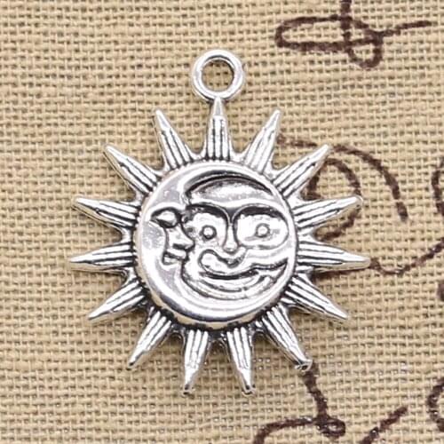 4pcs Charms Sunshine Sun Moon 28x25mm Antique Silver Color Pendants Making DIY Handmade Tibetan Finding Jewelry