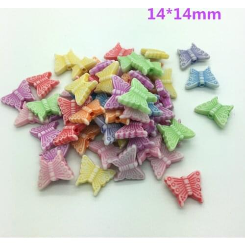 50pcs 14*14mm Butterfly Mixed Colors Acrylic Perforation Beads DIY Jewelry Making Earrings Necklace Bracelet Accessories #No-13