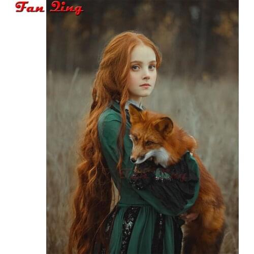 Full Square/Round Drill 5D DIY Diamond Painting Beautiful girl and fox 3D Embroidery Rhinestone Cross Stitch 5D Decor Gift