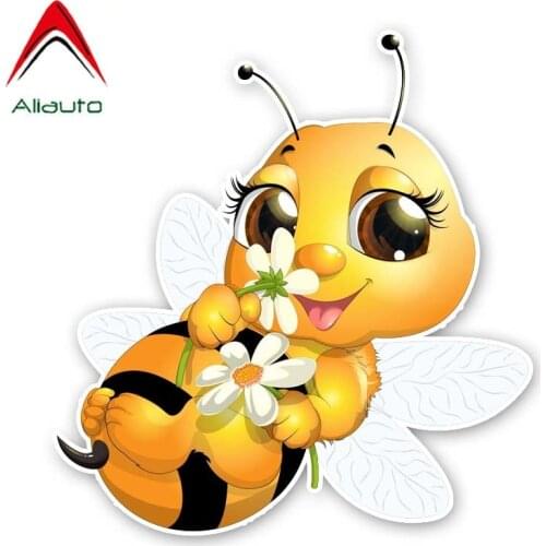 Aliauto Car Stickers A Lovely Little Bee PVC Car Decal for Volkswagen Polo Skoda Golf Opel,14CM*15CM