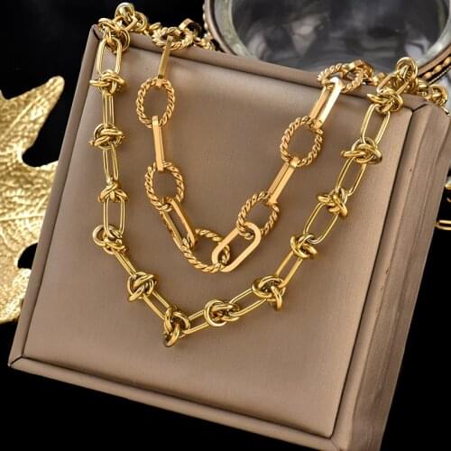 Bath without take off titanium stainless street knot clavicle chain necklace titanium steel exaggerated punk men women jewelry