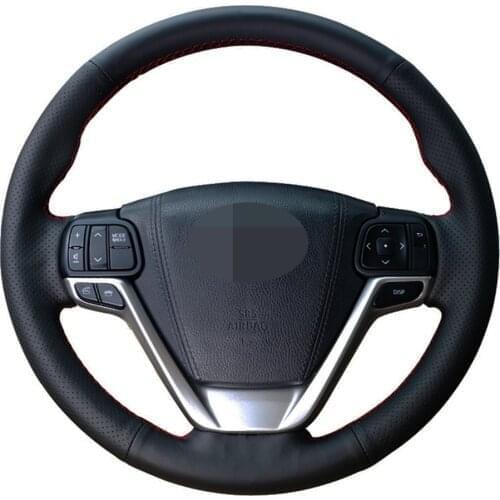 Car Steering Wheel Cover Hand-Stitched Black Artificial Leather For Toyota Highlander 2014 2015 2016 2017 2018 2019 Sienna 2015