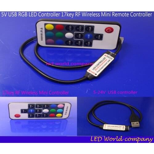 DC5V USB RGB LED Controller 17key RF Wireless Mini Remote Controller for RGB 3528 5050 smd Led Strip tape lighting 5v