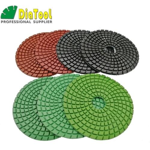 DIATOOL 7pcs/set Professional Diamond Flexible wet polishing pads 100mm granite marble ceramic/tile sanding disc Premium quality