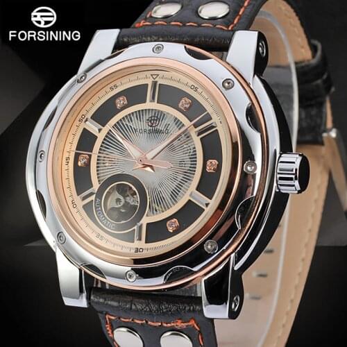 FORSINING Genuine Leather Mens Watches Brand Luxury Male Clock Automatic Mechanical Sport Military Men Transparent Punk Watch