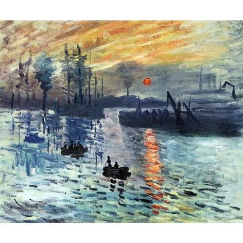 Handpainted Canvas Wall Art Picture Landscape Painting Sunrise, 1872 by Claude Monet Oil Paintings for Living Room Impressionist