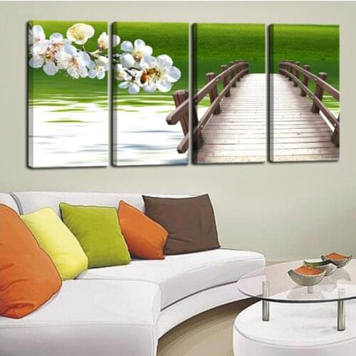 Beautiful Landscape Canvas Painting Wall Decoration Canvas Printings Picture 4 Piece Combination Wall Art Spray Painting Unfrome