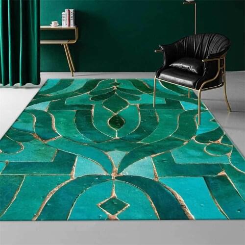 Fashion Green Luxury Rug For Living Room Modern 3D Stone Patchwork Carpet Bedroom Rug Decor Home Floor Mat Washable Machine