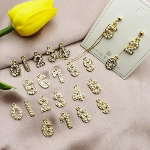 MuhNa 10pcs/bag Rhinestone Pearl Number 0-9 Charms Pendants Jewelry Earrings Bracelets DIY Floatings For Jewelry Making YZ878