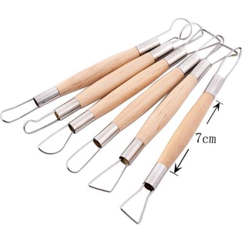 6PCS Wood Handle Ceramic Tools Wax Pottery Clay Sculpture Carving Delicate and Compact Multipurpose Tool DIY Craft Set