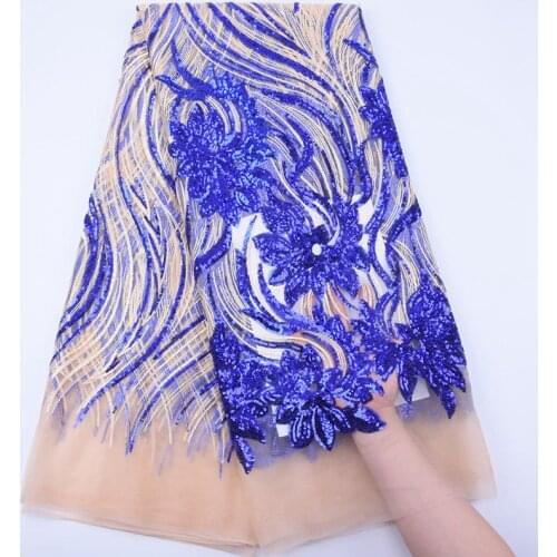 2020 Latest Blue Sequins French Tulle Lace Fabric High Quality African Nigerian Mesh Sequin Lace Fabric For Wedding Sewing S1737