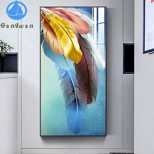 New arrival DIY diamond embroidery color feather Landscape Cross Stitch Kit Diamond Painting Wall Decoration Christmas Gift Art