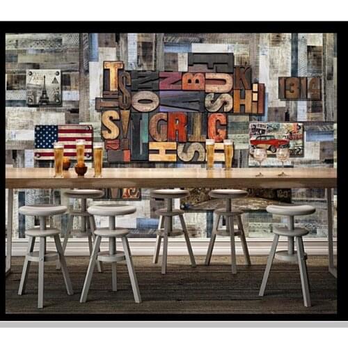 Papel de parede Retro wood grain plank stereo 3d letters wallpaper,living room tv wall bedroom bar beer house KTV mural