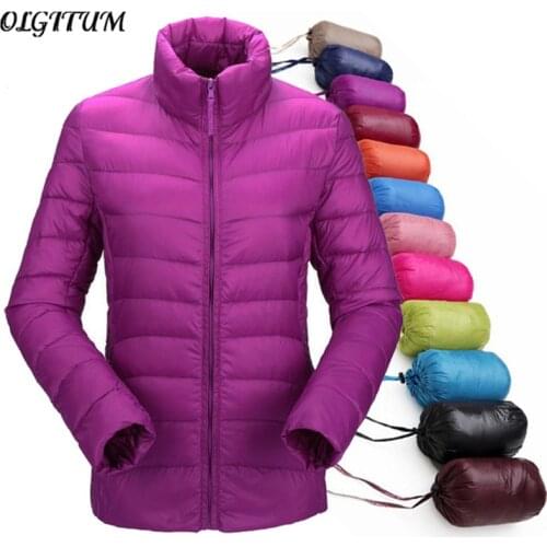 Autumn/winter coat ultra light duck down solid color jackets coat women slim thin long sleeve parka zipper coat pockets