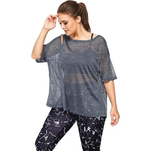 Transparent Off-shoulder Sexy Mesh Yoga Shirts Women Summer Cover Up Breathable Sport Tee Shirt Female Workout Tops L-4XL