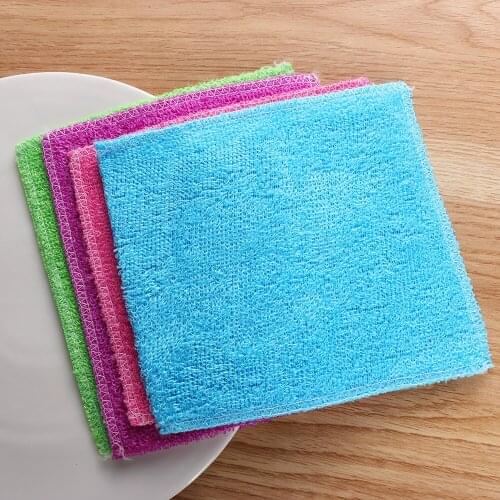 1PC Anti-grease Dish Cloth Bamboo Fiber Washing Towel Scouring Pad Magic Cleaning Rags Kitchen Household Supplies Cleaning Tools