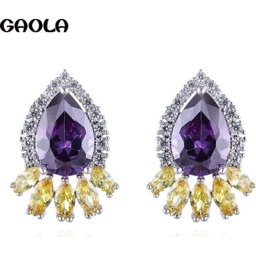 GAOLA Fashion Jewelry Earring Round Horse Eye Cubic Zircon Footprint Stud Earring For Women GLE6588Y