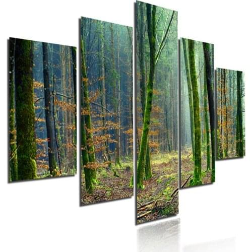 Modern Home Decoration Poster Virgin Forest Tree Trunk Covered By Moss Natural Landscape HD Photography Canvas Printing Painting