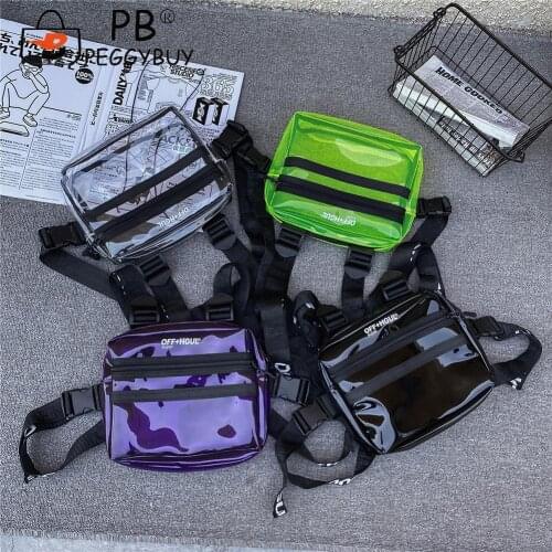 Street Style Women Men PVC Clear Transparent Shoulder Strap Chest Bag Casual All-match Solid Color Travel Zipper Small Handbags