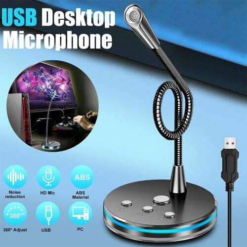 USB Conference Microphone LED HD Noise Reduction Desktop Mic 360° Flexible Voice Recording Microphone for Computer PC Laptop