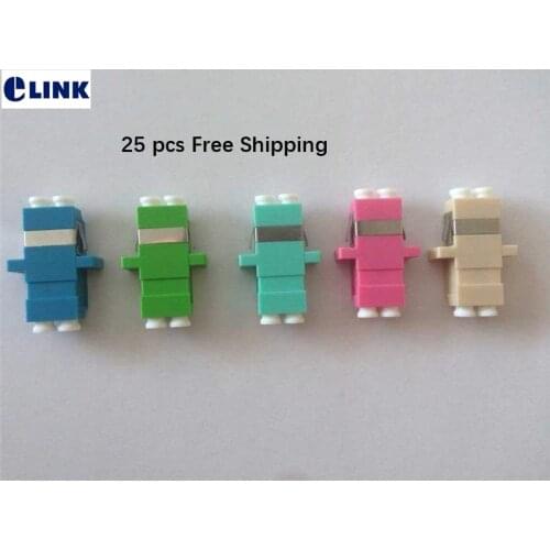 25pcs LC fiber adapter duplex blue gray green aqua Pink SM MM OM3OM4 APC LC DX optic fibre connector ftth coupler two part 0.2dB