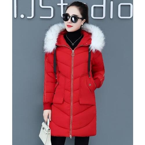 2019 Winter New Women Hooded Coat Fur Collar Thicken Warm Long Jacket Female Outerwear Parkas Ladies Cotton Padded Overcoat M276