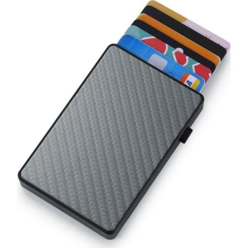 Women Men Smart Button Credit Card Holder Fashion Carbon Fiber Pattern Slim Thin Card Wallet Mini Metal ID Bank Card Case Color