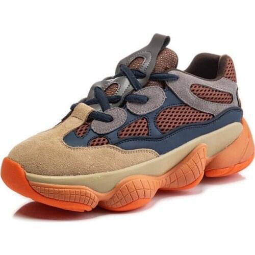 Spring Casual Mesh Sports Shoes Genuine Leather Breathable Woman Sneakers Shoes Autumn Womens Shoes Lace Up Orange