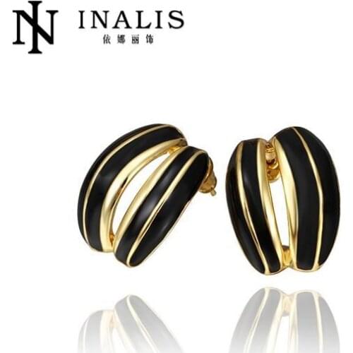 INALIS New Arrival Black Stone Round Push Back Stud Earrings for Women Fashion Jewelry E630