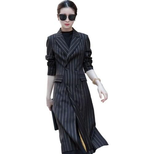 Fashion Ladies blazer 2020 Autumn Winter New Korean High quality Striped Long Outerwear Women blazers Elegant Suit jacket women