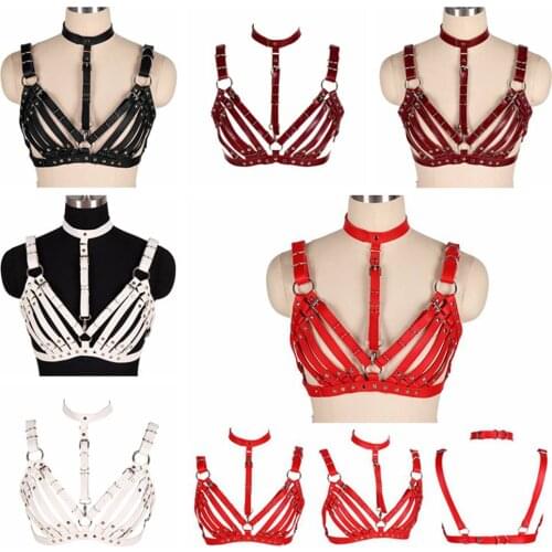 Vintage Women Sexy PU Leather Body Elastic Bondage Cage Bra Punk Sculpting Harness Waist Belt Straps Suspenders Accessories