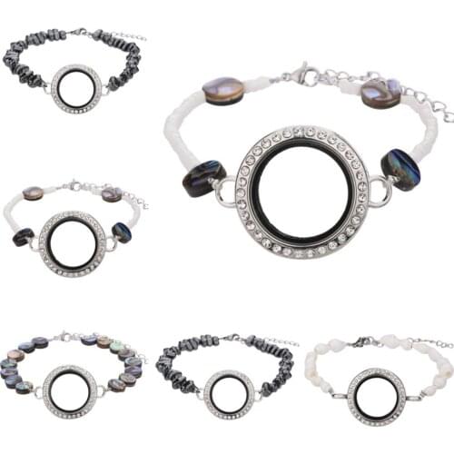 1Pc 30mm Rhinestone Round Irregular Natural Stone Glass Locket Chain Bracelet Lobster Clasp Perfume Unisex Gift Jewelry