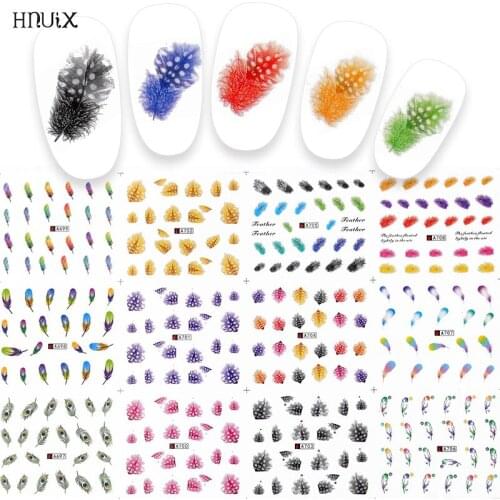 HNUIX 12 pieces beautiful black white feather leaf transfer Nail Art decal stickers tips decoration filigree watermark leaf tips