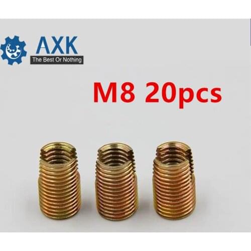 20pcs M8 Self Tapping Thread Insert Screw Bushing M8*M12*15mm 302 Slotted Type Wire Thread Repair Insert Steel With Zinc