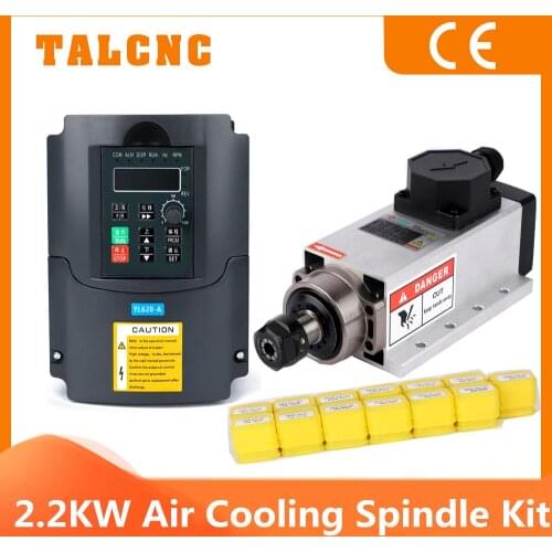 220V 2.2KW Square Air Cooling Spindle ER20 2200W Air-cooled Milling Spindle + 2.2KW VFD Inverter + 13pcs/set ER20