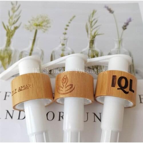 24/410 bamboo white press pump head cap lid for shower gel/body wash/lotion/emulsion refillable bottle engraving logo