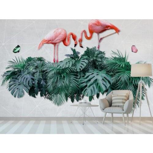 Custom 3D wallpaper fresco Nordic simple tropical leaves flamingo butterfly bedroom background wall decoration painting