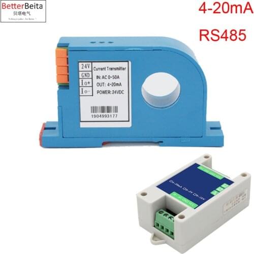 AC 0-20A 30A 50A 100A 200A 4-20mA output ampere transmitter with RS485 communication AC current transformer signal transducer