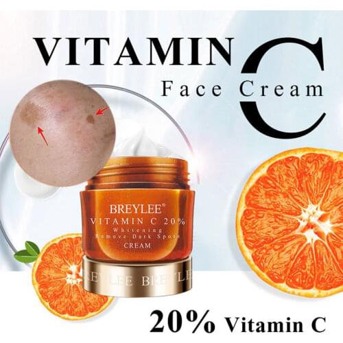 BREYLEE Freckle Cream Vitamin C 20% Whitening Remove Dark Spots Face Cream Repair Fade Freckls Melanin Remover Brighten Skin 40g
